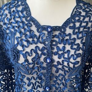 Mesh Cocktail Jacket with Rhinestone Buttons Women's Size M